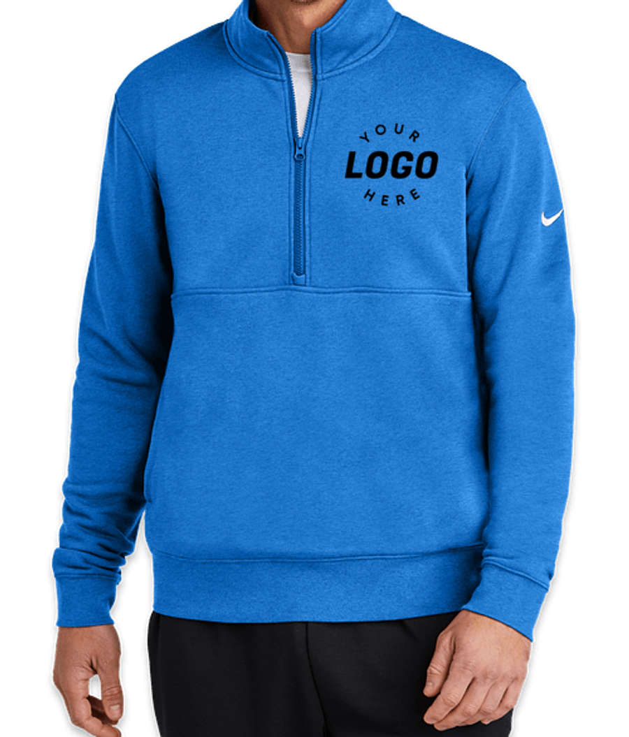 Nike Club Swoosh Sleeve Quarter Zip Sweatshirt in Light Game Royal Heather
