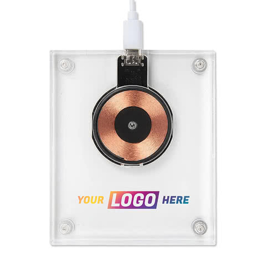 Full Color Acrylic 15W Light Up Portable Wireless Charging Pad in Clear