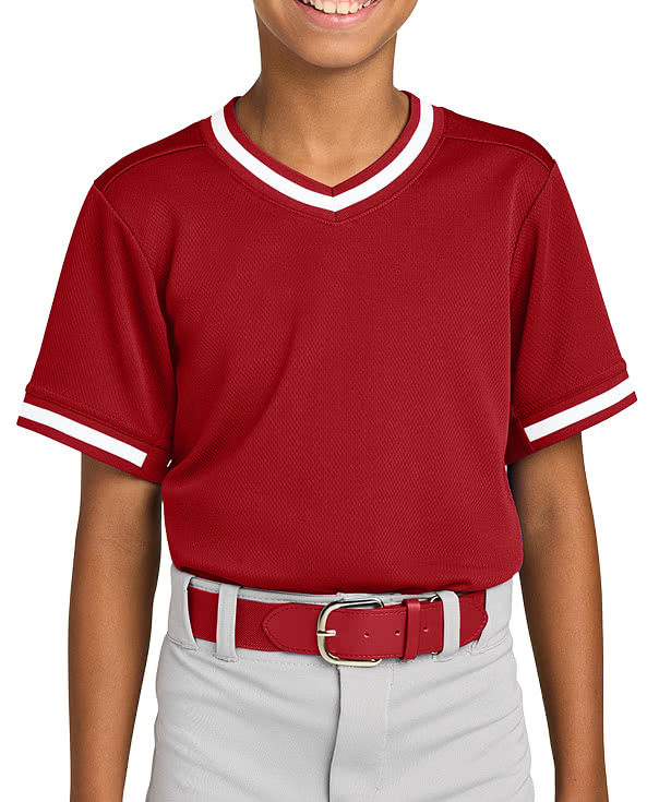 Sport-Tek Youth Tough Mesh V-Neck Baseball Jersey
