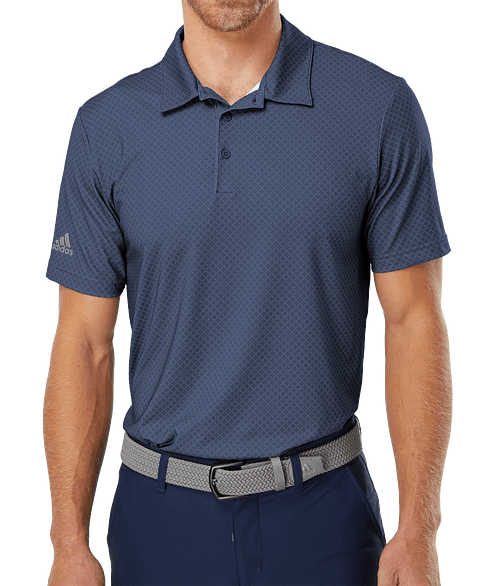 Adidas Diamond Dot Print UPF 50 Performance Polo - Embroidered in Navy Blue  /  White  /  Grey Three