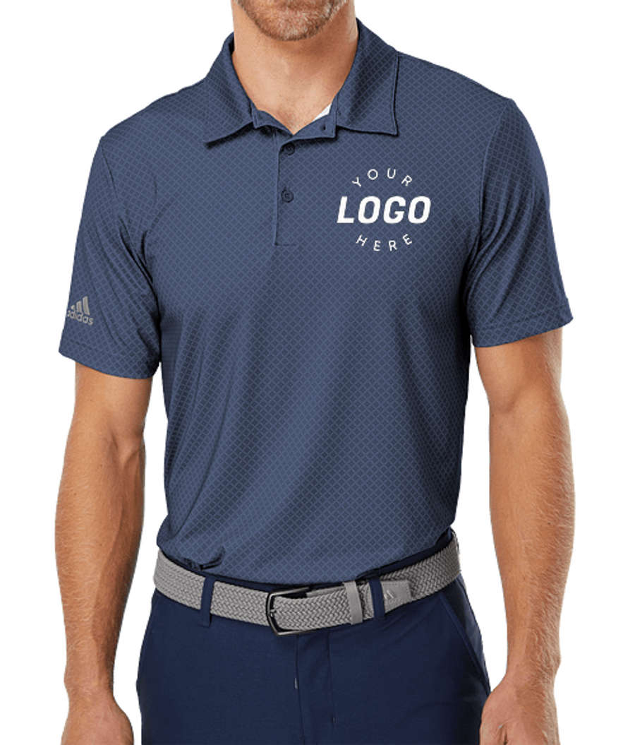 Adidas Diamond Dot Print UPF 50 Performance Polo - Printed in Navy Blue / White / Grey Three