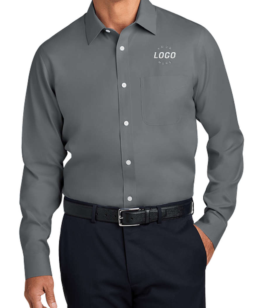 Brooks Brothers Wrinkle-Free Pinpoint Open Collar Dress Shirt - Embroidered in Deep Black