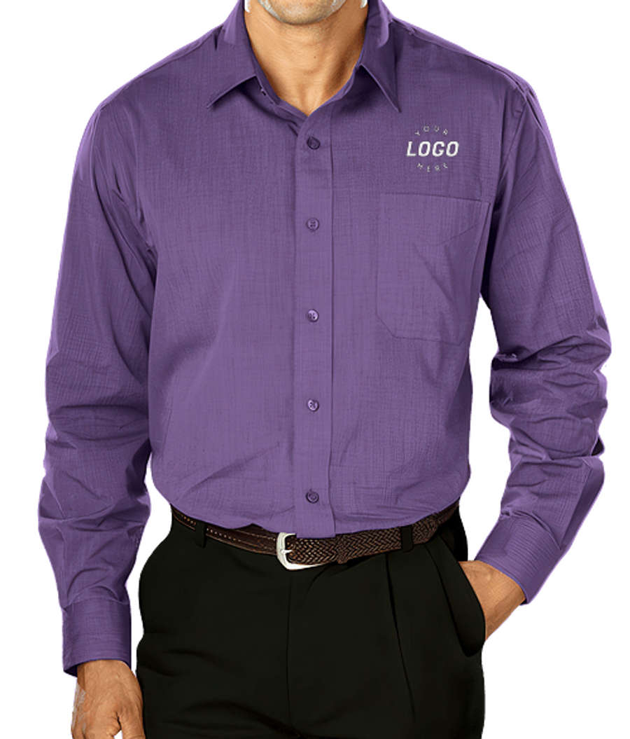 Blue Generation Crossweave Easy Care Long Sleeve Shirt - Embroidered in Plum