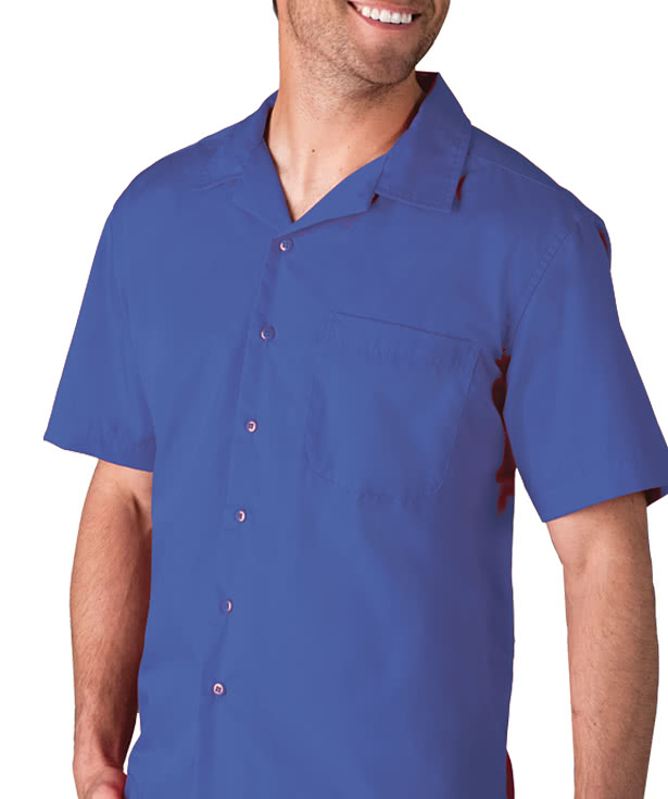 Blue Generation Poplin Short Sleeve Camp Shirt - Embroidered