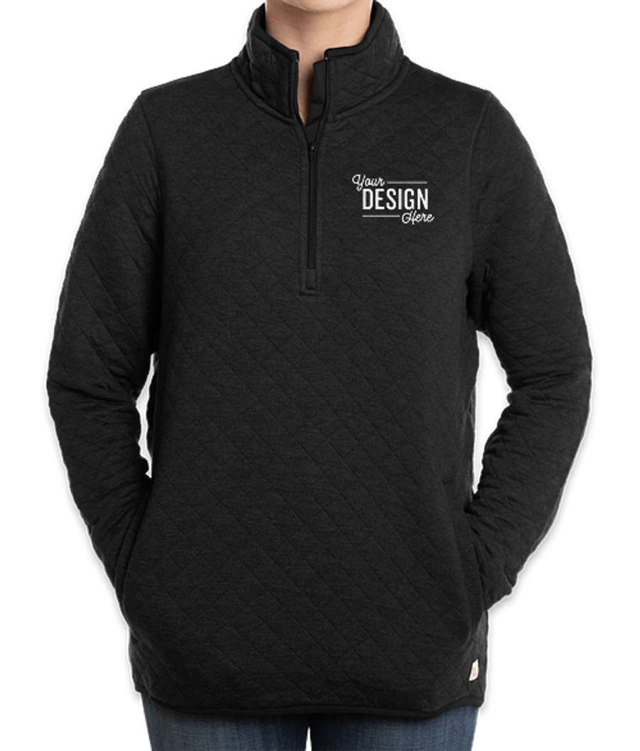 Marine Layer Women's Corbet Quilted Quarter Zip Sweatshirt in Black Heather