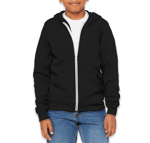 Bella + Canvas Youth Ultra Soft Zip Hoodie in Black