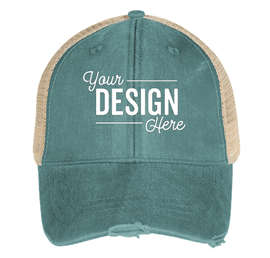 Adams Pigment Dyed Distressed Trucker Hat - Color: Teal / Tan