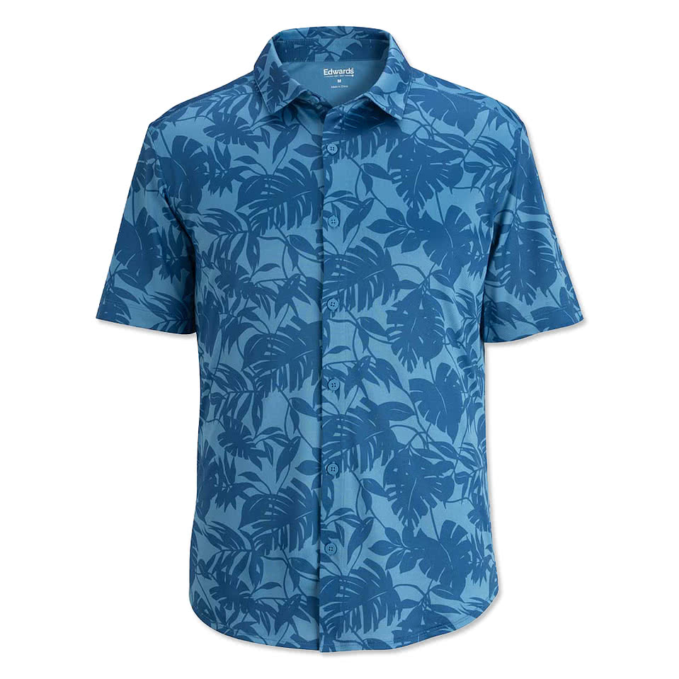 Edwards UPF 40 Palm Leaf Print Short Sleeve Camp Shirt