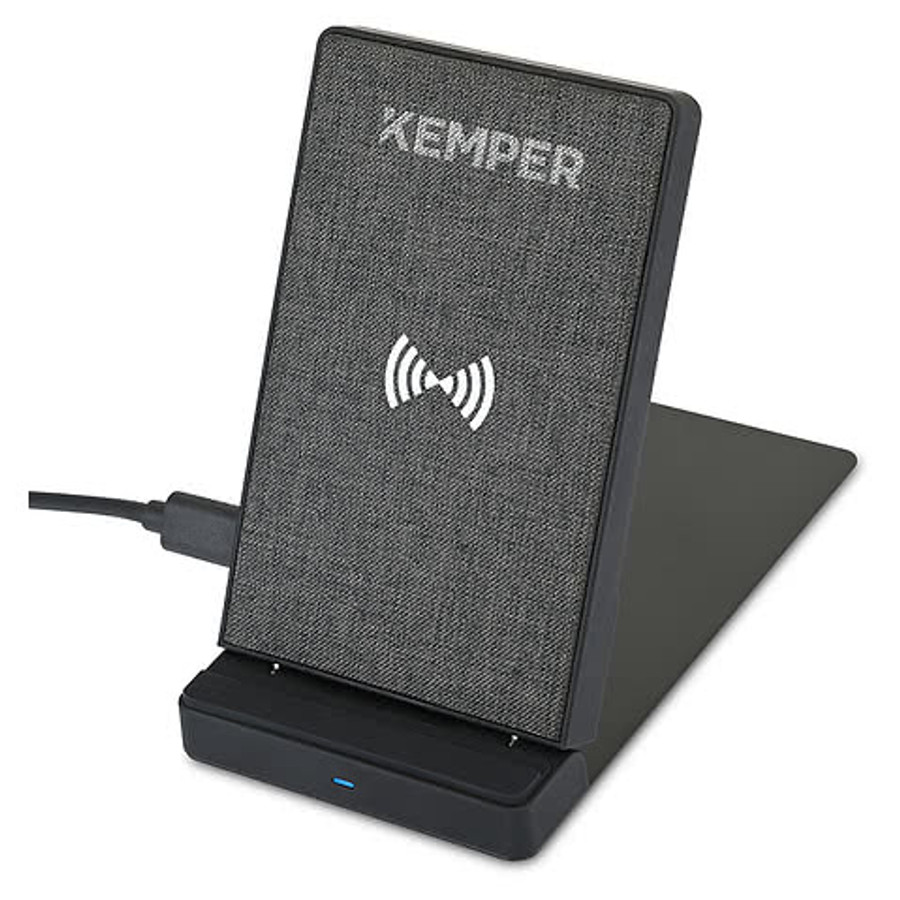 Laser Engraved Eden 10W Wireless Charging Phone Stand in Charcoal Heather