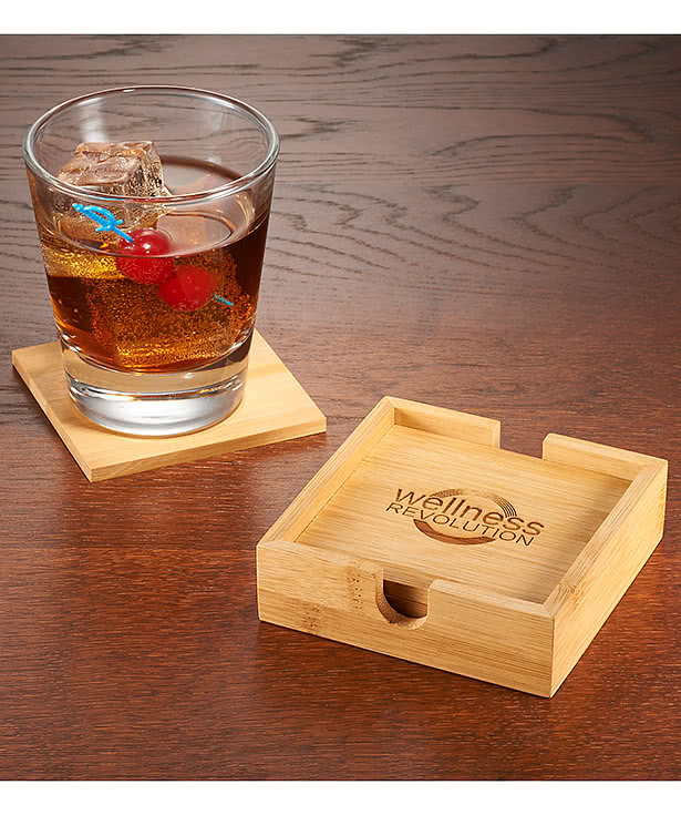 Laser Engraved Bamboo Coasters (Set of 4)