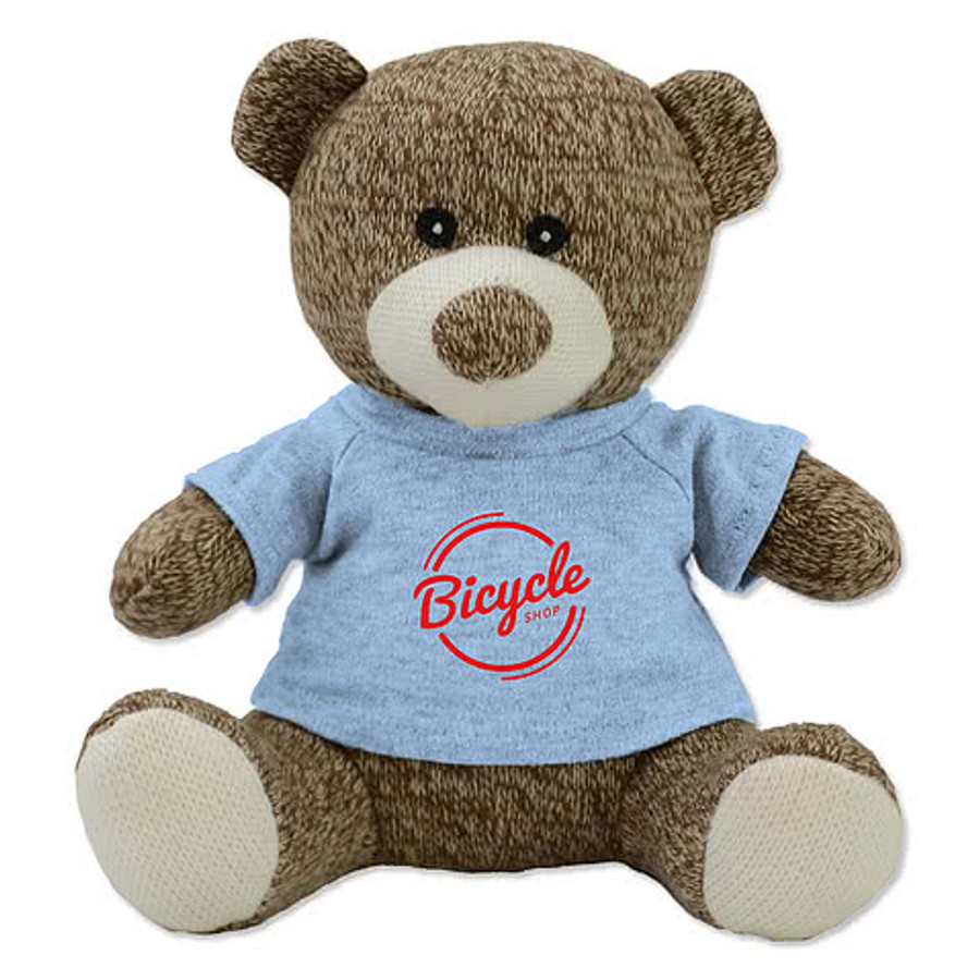 Full Color Knitted 7.5" Brown Bear Plush Animal in Red