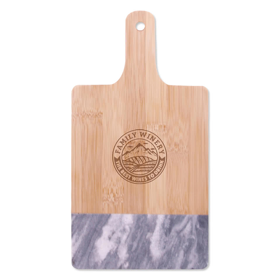Laser Engraved Bamboo and Black Marble Cutting Board