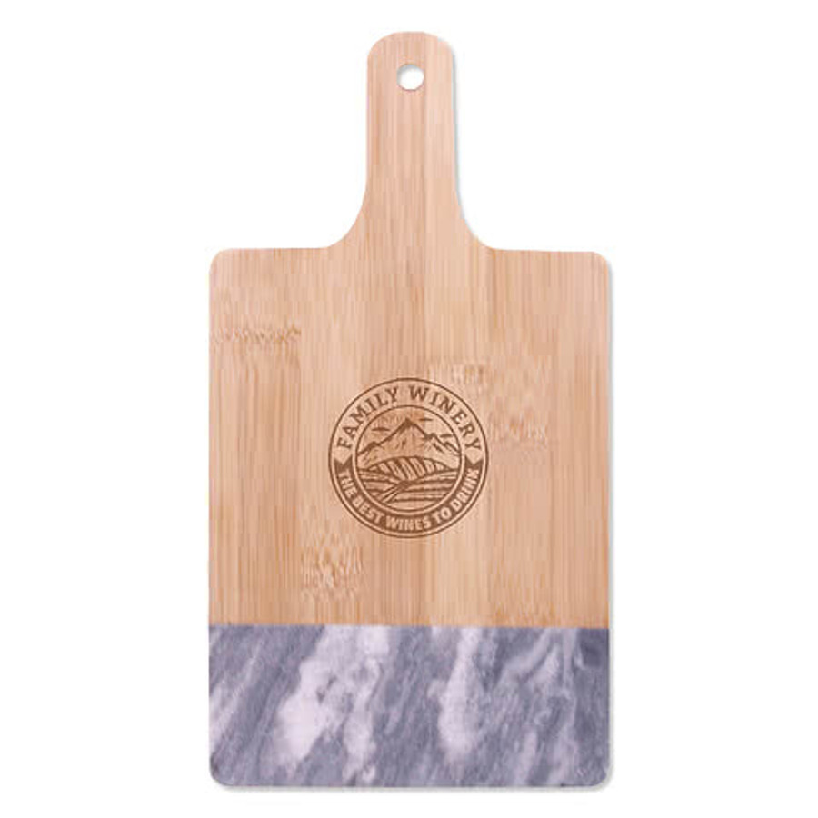 Laser Engraved Bamboo and Black Marble Cutting Board in Black Marble