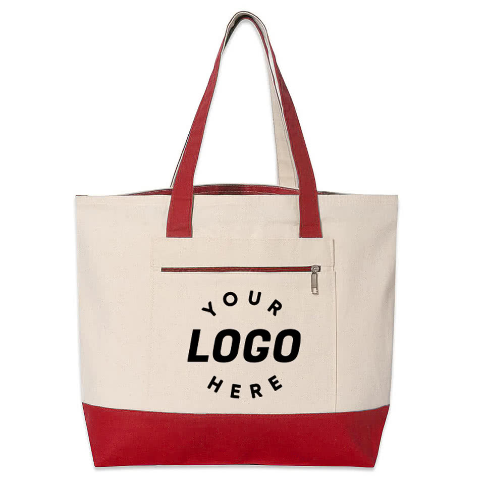 Custom Large Front Zipper Cotton Tote Bag - Design Tote Bags