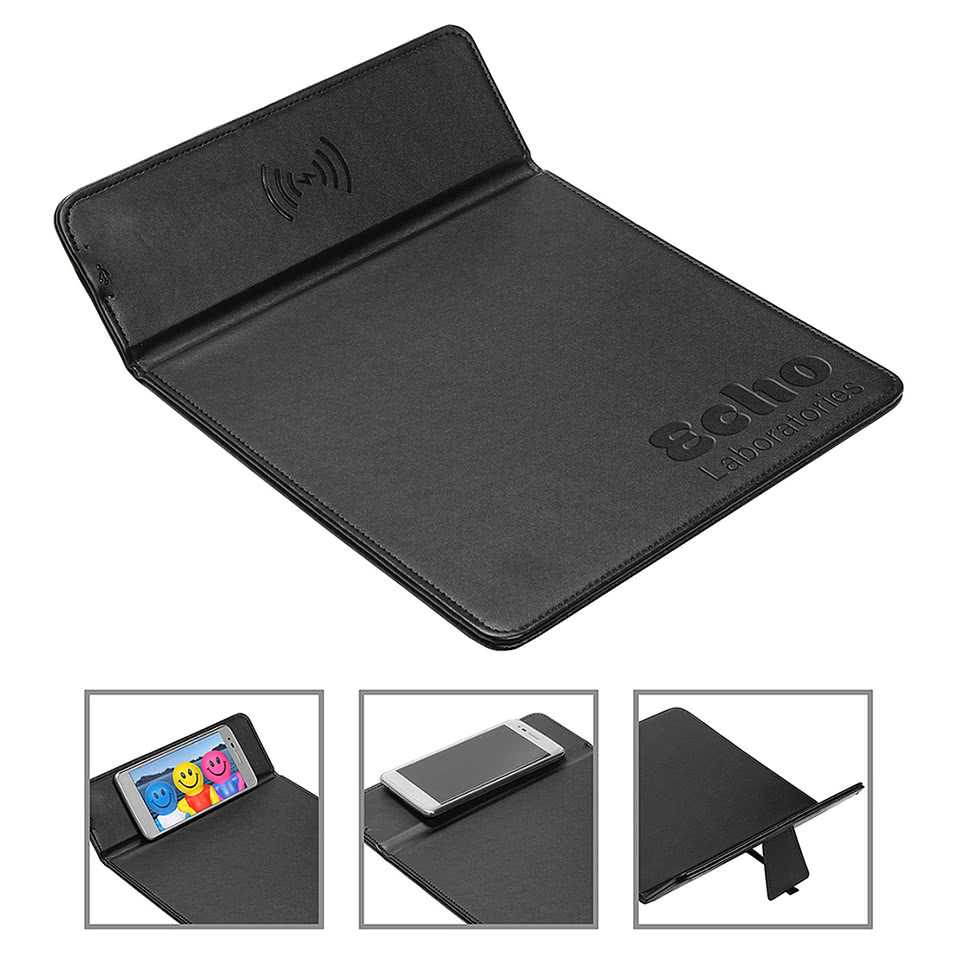 Debossed Accord 15W Wireless Charger Mouse Pad with Kickstand