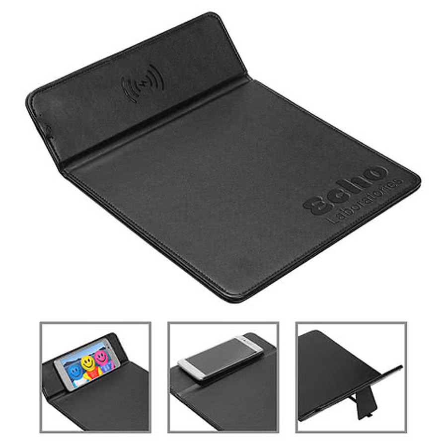 Debossed Accord 15W Wireless Charger Mouse Pad with Kickstand in Black