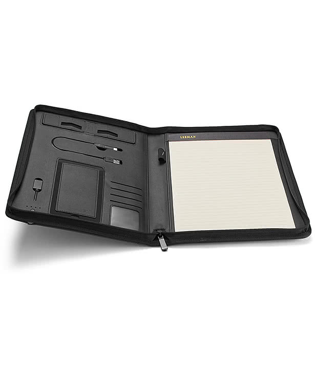 Debossed Leeman Roma Tech Padfolio with Power Bank & Wireless Charger
