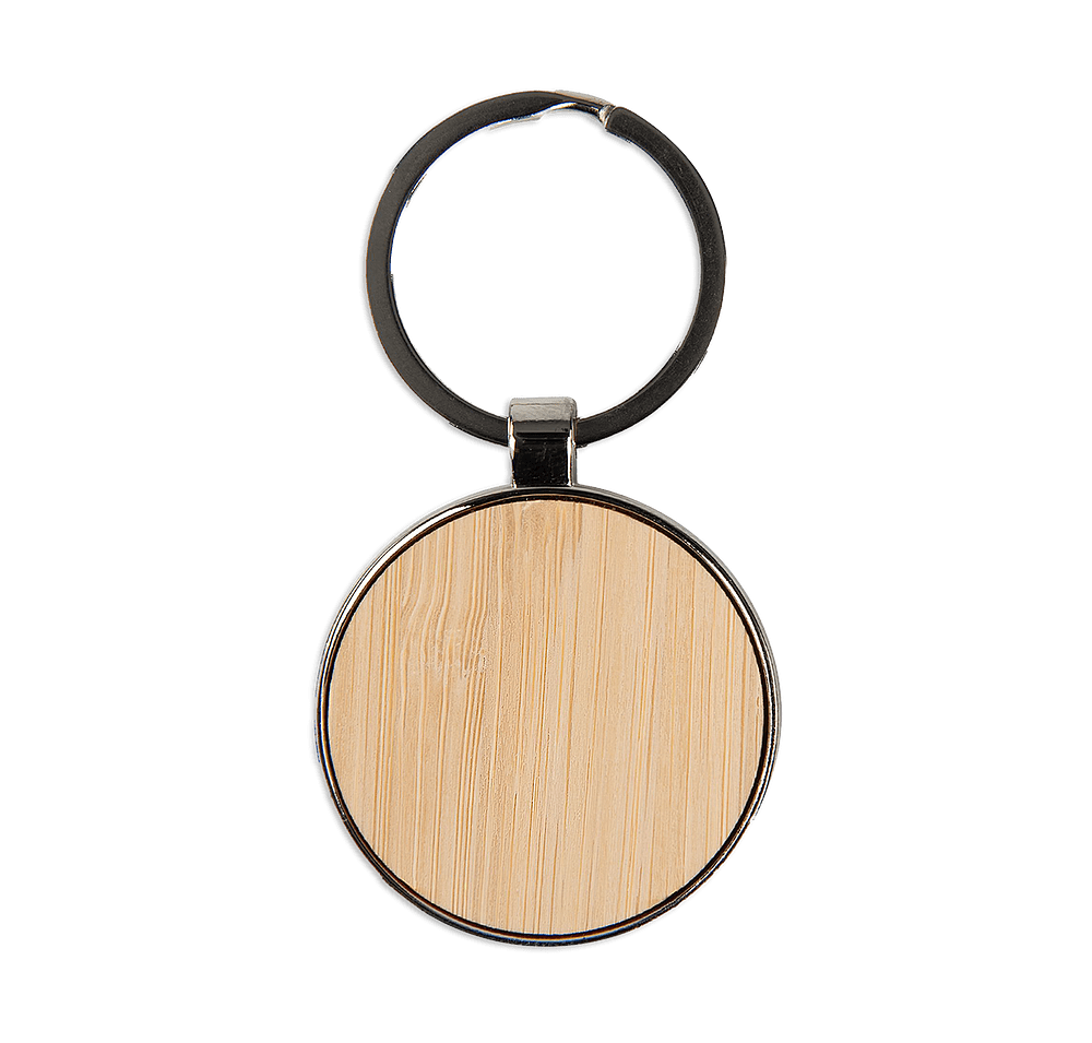 Laser Engraved Round Bamboo Keychain-default