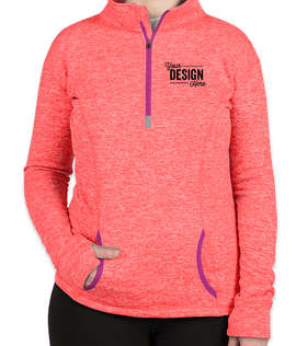 J. America Women's Cosmic Quarter Zip Performance Pullover - Color: Fire Coral / Magenta