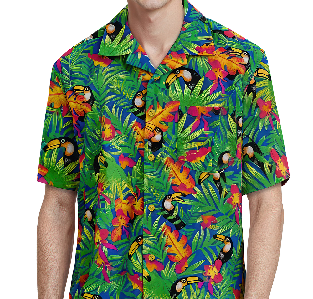Blue Generation Tucan Print Short Sleeve Camp Shirt-default