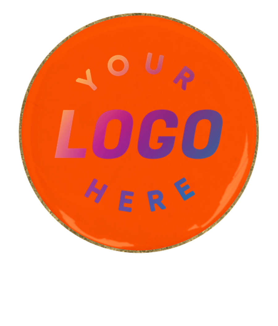 1" Round Lapel Pin in Orange / Brass