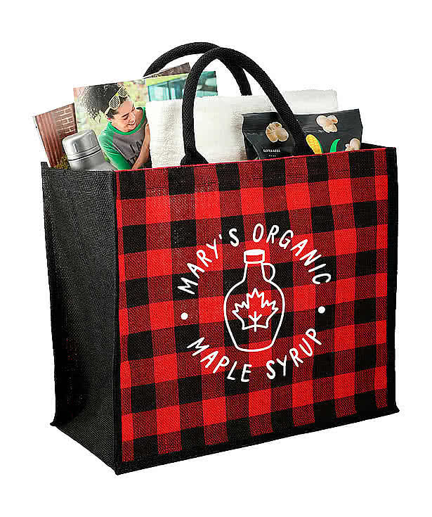 Medium Buffalo Plaid Jute Tote Bag