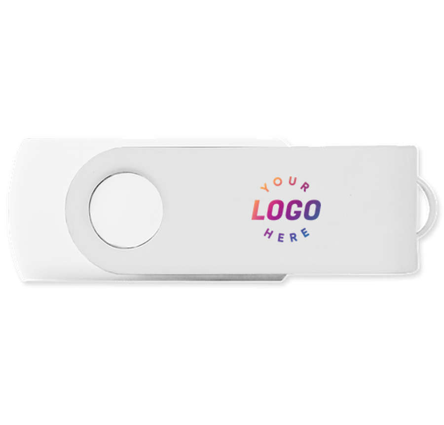 Full Color White Matte Swivel USB Flash Drive 16GB in White