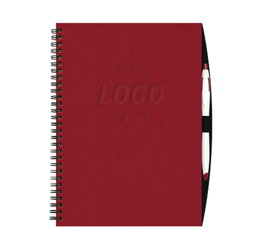 JournalBooks ® Debossed ValueBook Large Hard Cover Spiral Notebook with Pen in Red