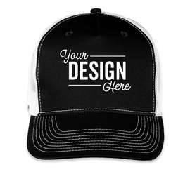 Port Authority Five-Panel Snapback Trucker Hat - Screen Printed - Color: Black / White