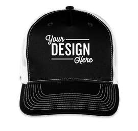 Port Authority Five-Panel Snapback Trucker Hat - Embroidered - Color: Black / White
