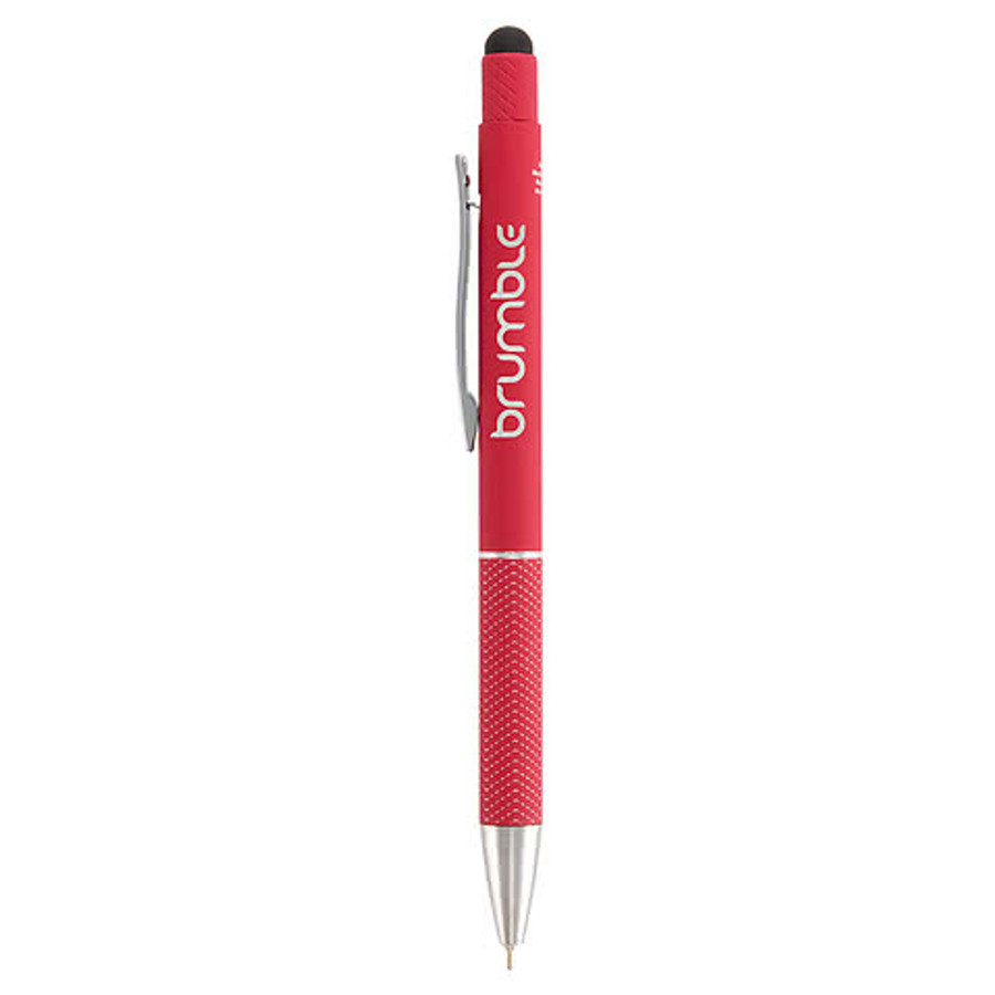 Laser Engraved Nadine Recycled Soft Touch Gel Stylus Pen (blue ink) in Red
