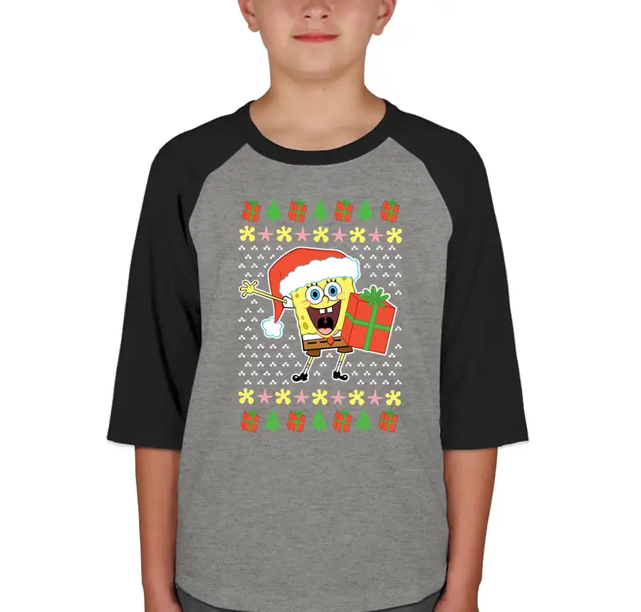 SpongeBob SquarePants - SpongeBob Ugly Christmas Sweater - Sport-Tek Youth Raglan T-shirt