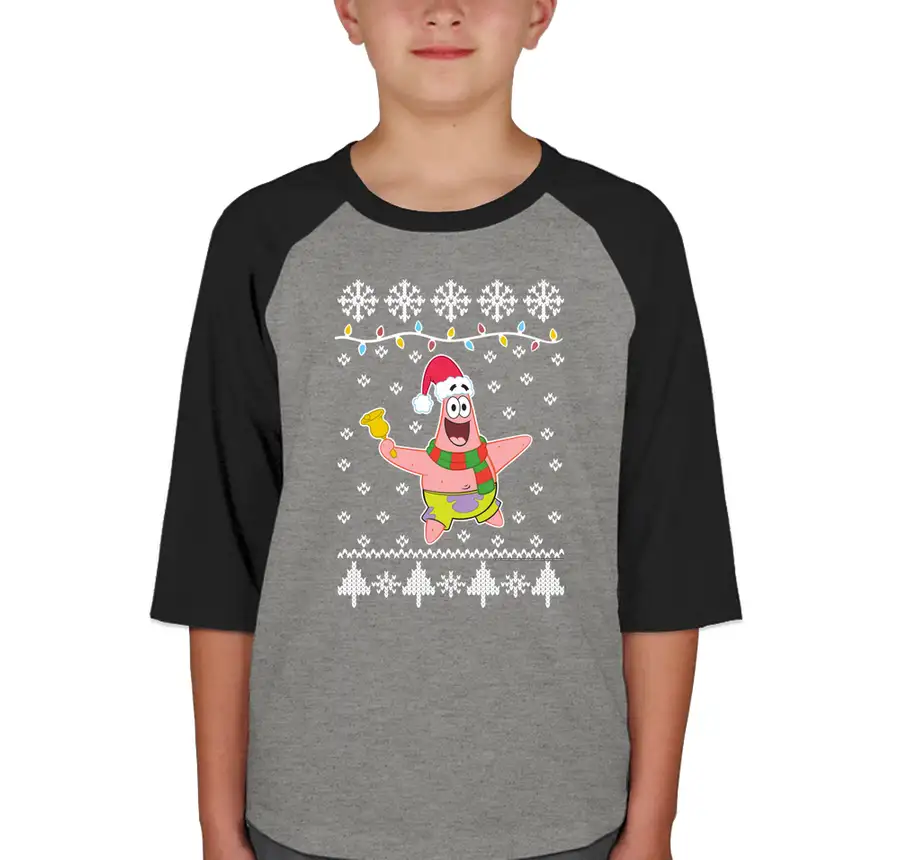 SpongeBob SquarePants - Patrick Ugly Christmas Sweater - Sport-Tek Youth Raglan T-shirt