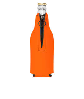 Foldable Foam Zipper Bottle Cooler - Color: Orange