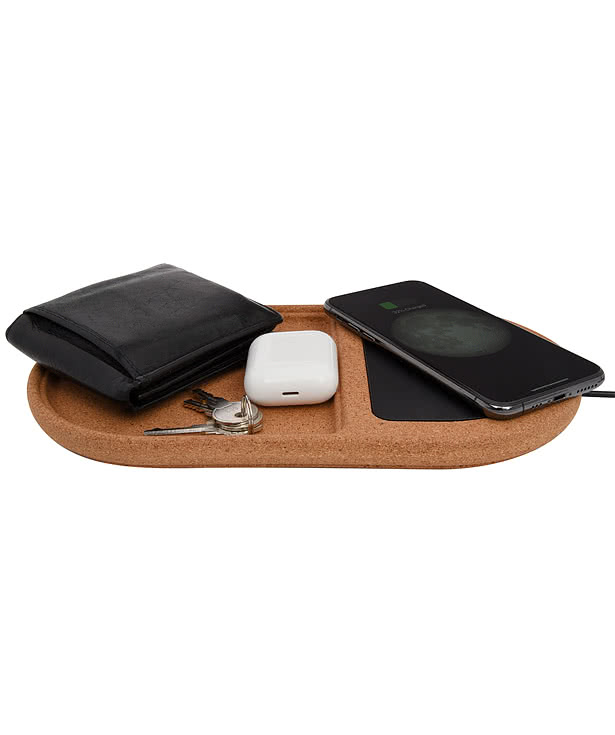 Cork Wireless Charging Pad Desktop Organizer