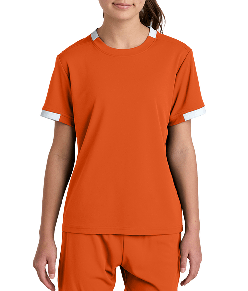 Sport-Tek Youth Club Recycled Performance Jersey in Deep Orange / White