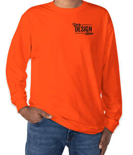 Hanes Authentic Long Sleeve T-shirt - Embroidered - Color: Orange