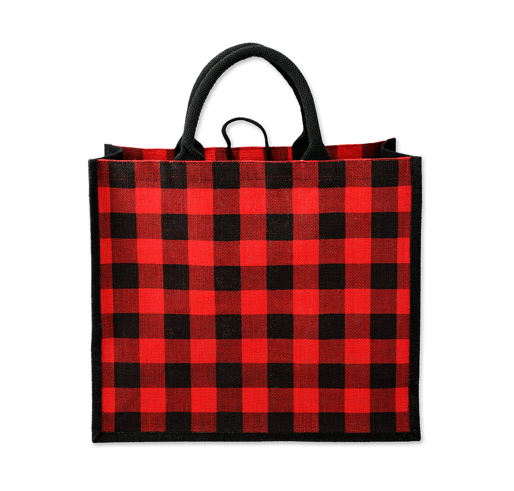 Medium Buffalo Plaid Jute Tote Bag-default