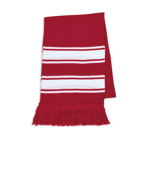 Two-Tone Knit Scarf with Fringe in Red