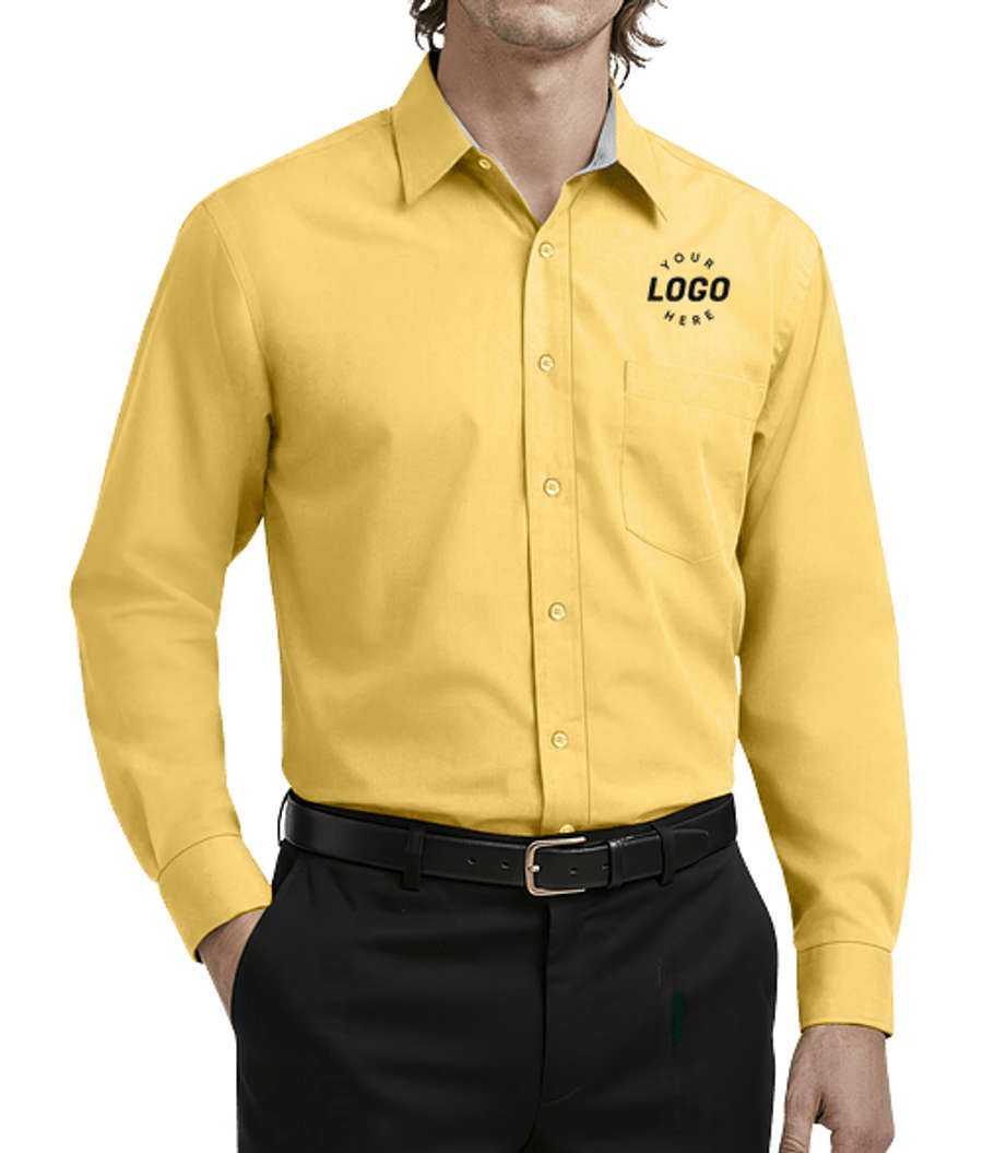 Blue Generation Fine Line Twill Long Sleeve Shirt - Embroidered in Maize