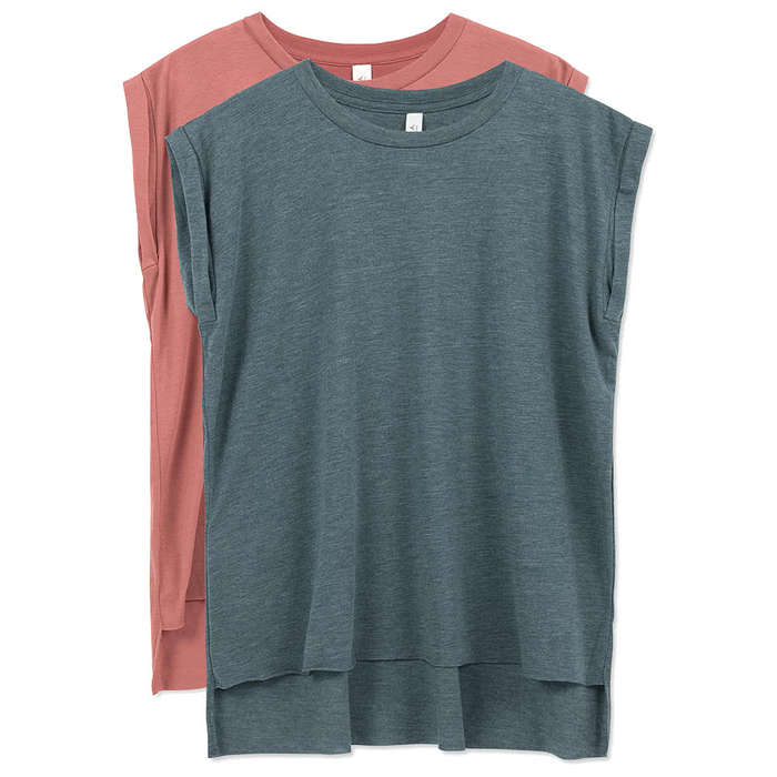 Design Custom Printed Bella Ladies Flowy Rolled Cuff T-shirt