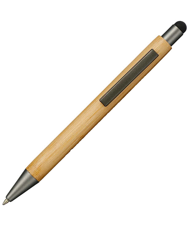 Laser Engraved Bamboo Quick-Dry Gel Ballpoint Stylus Pen (black ink)