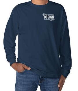 Hanes Authentic Long Sleeve T-shirt - Embroidered - Color: Navy