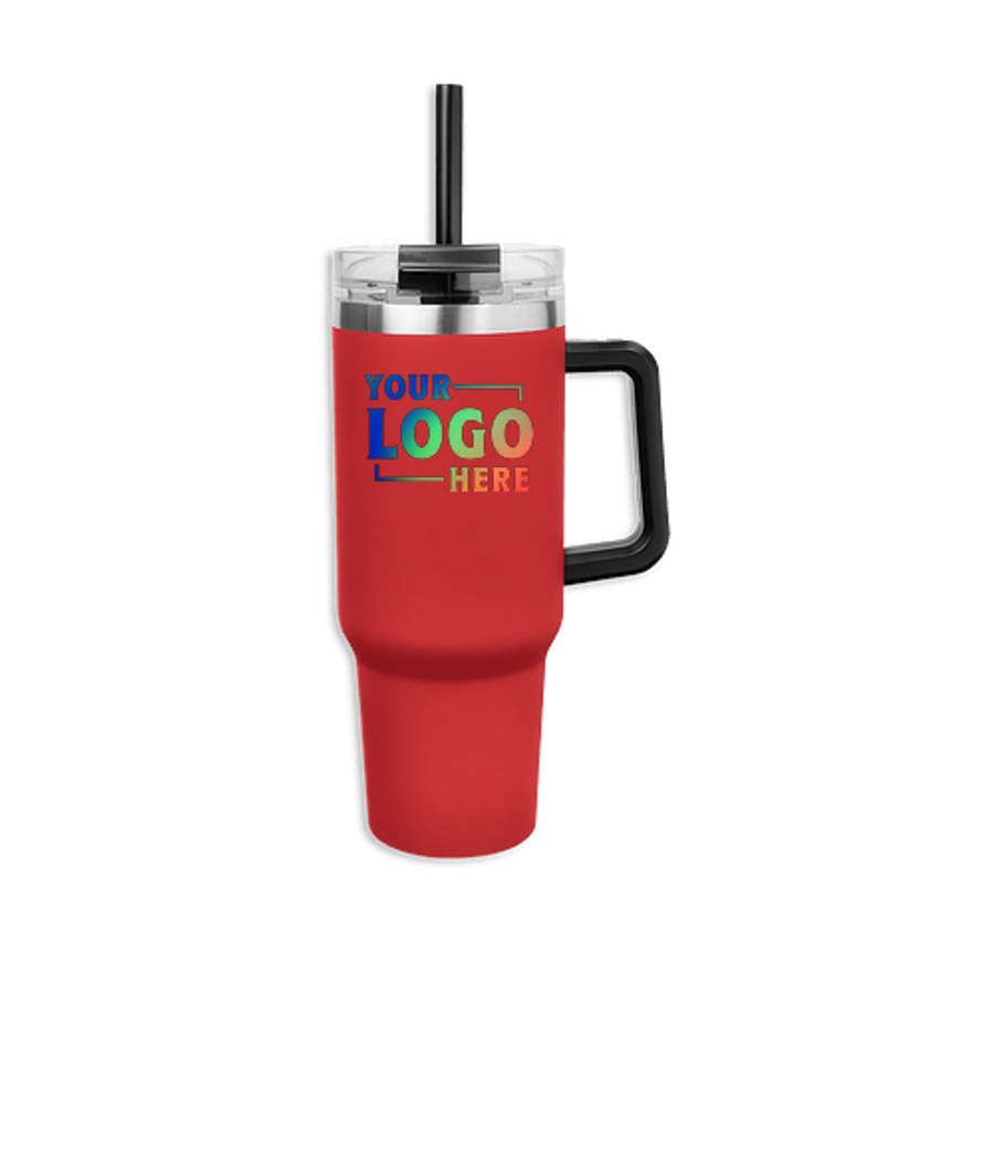 Full Color 40 oz. Intrepid Stainless Steel Tumbler with Straw in Red