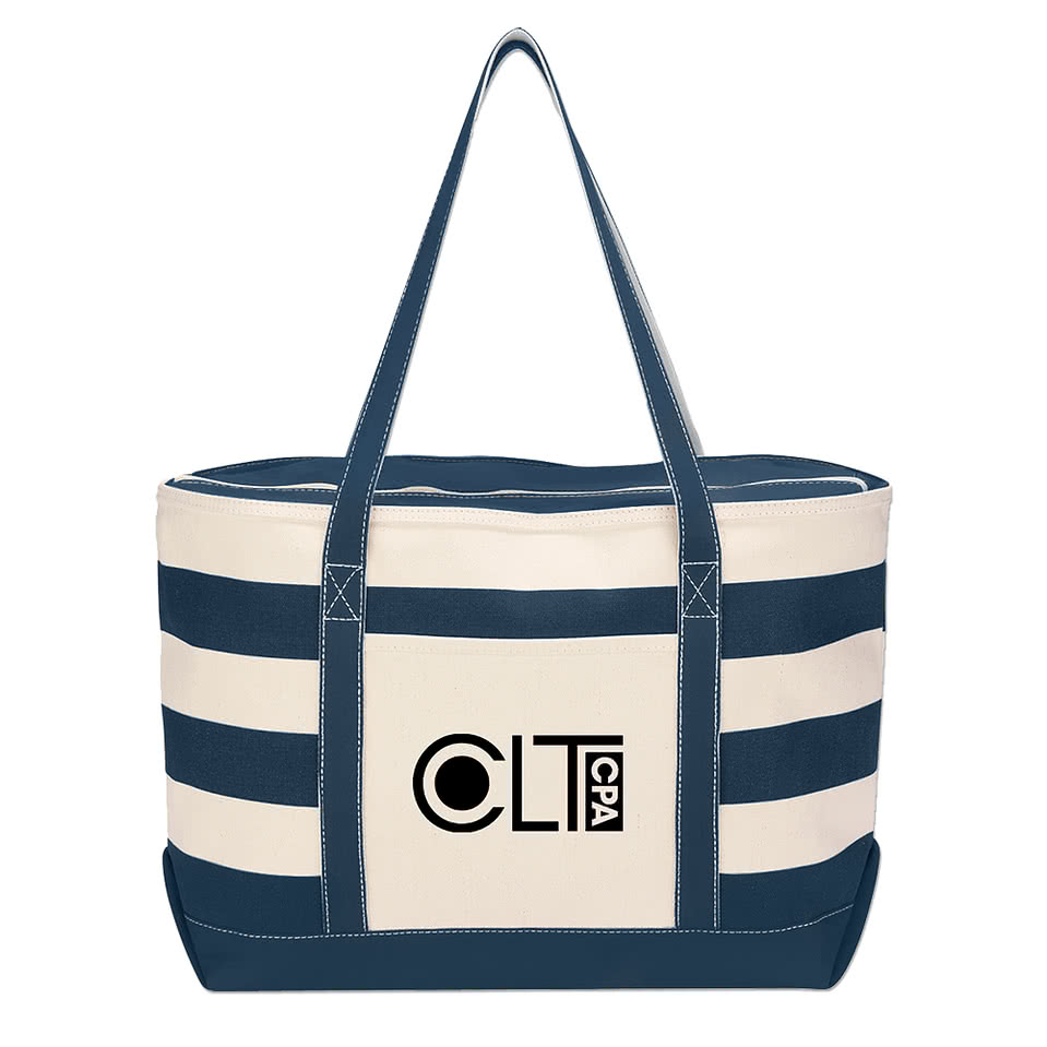 Cotton Canvas Nautical Stripe Zippered Tote Bag