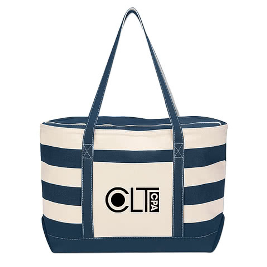 Cotton Canvas Nautical Stripe Zippered Tote Bag