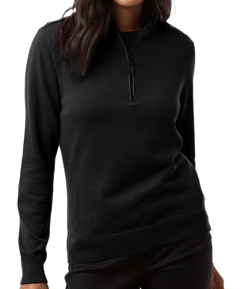 Devon & Jones Women's New Classics Recycled Quarter Zip Sweater - Embroidered in Black