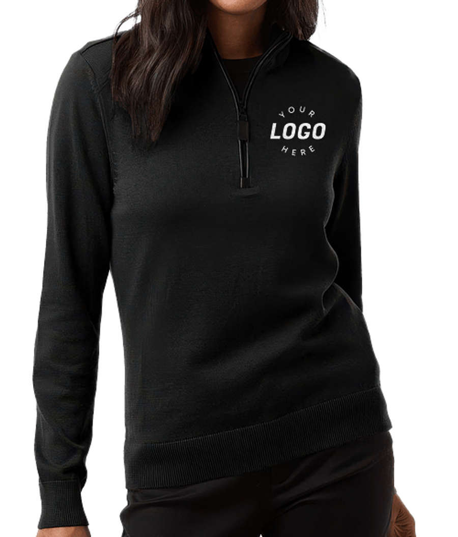 Devon & Jones Women's New Classics Recycled Quarter Zip Sweater - Embroidered in Black