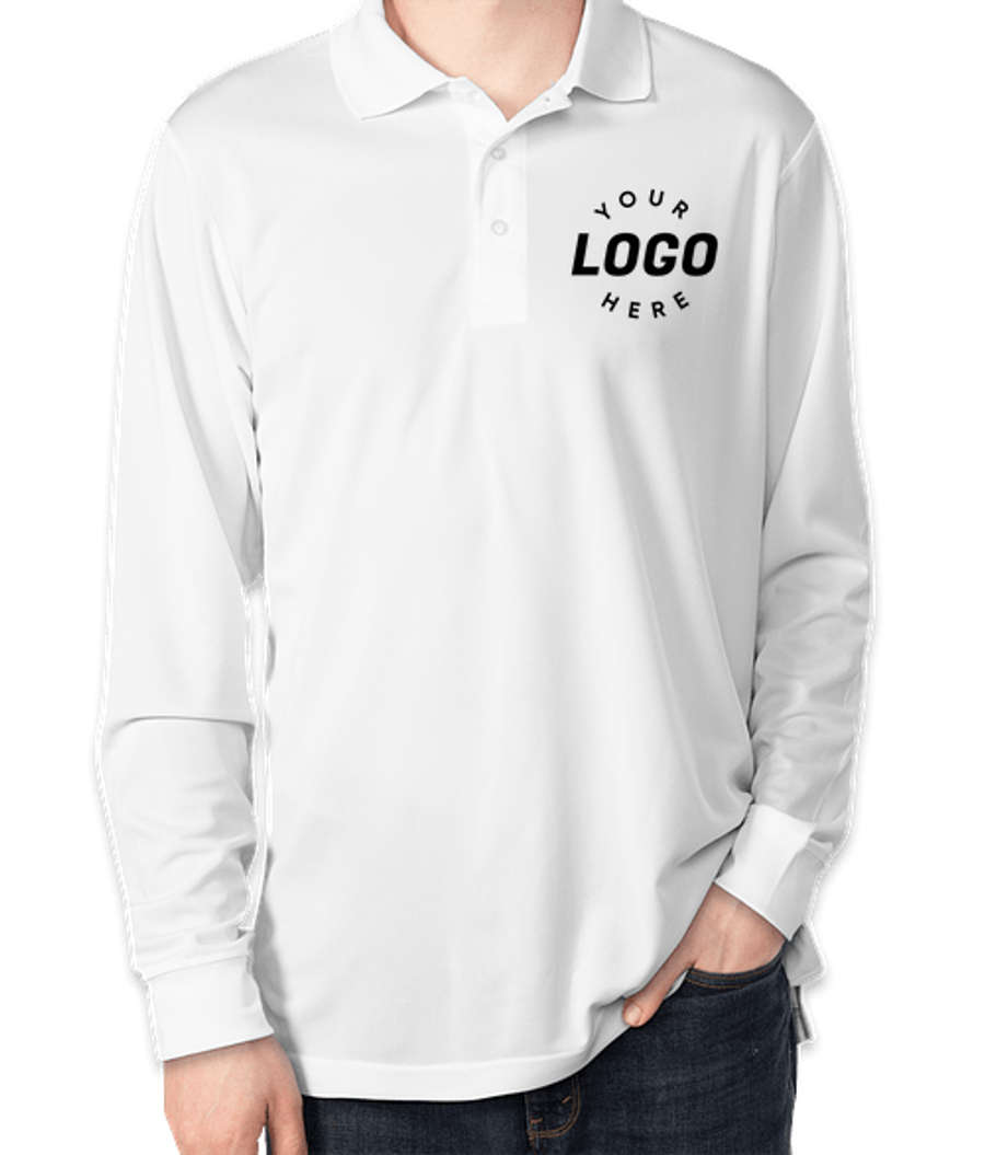 Core 365 Long Sleeve Performance Pique Polo - Printed in White