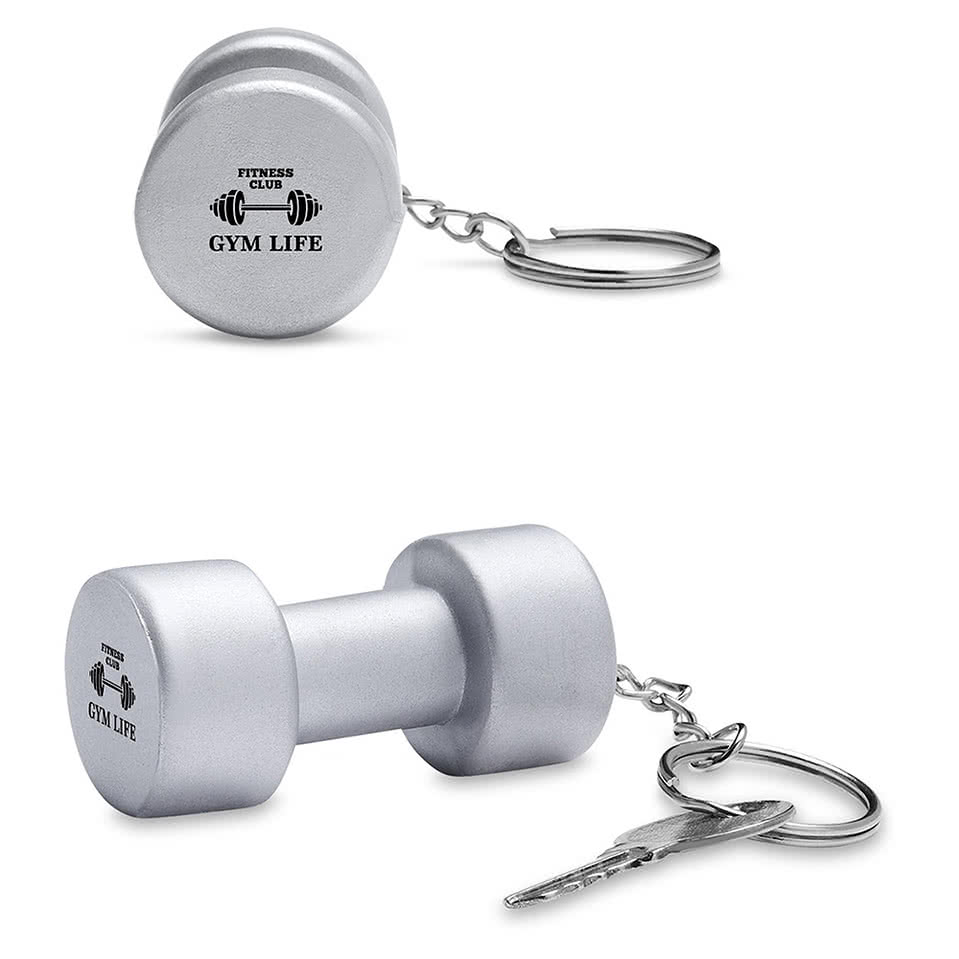 Silver Dumbbell Stress Reliever Keychain